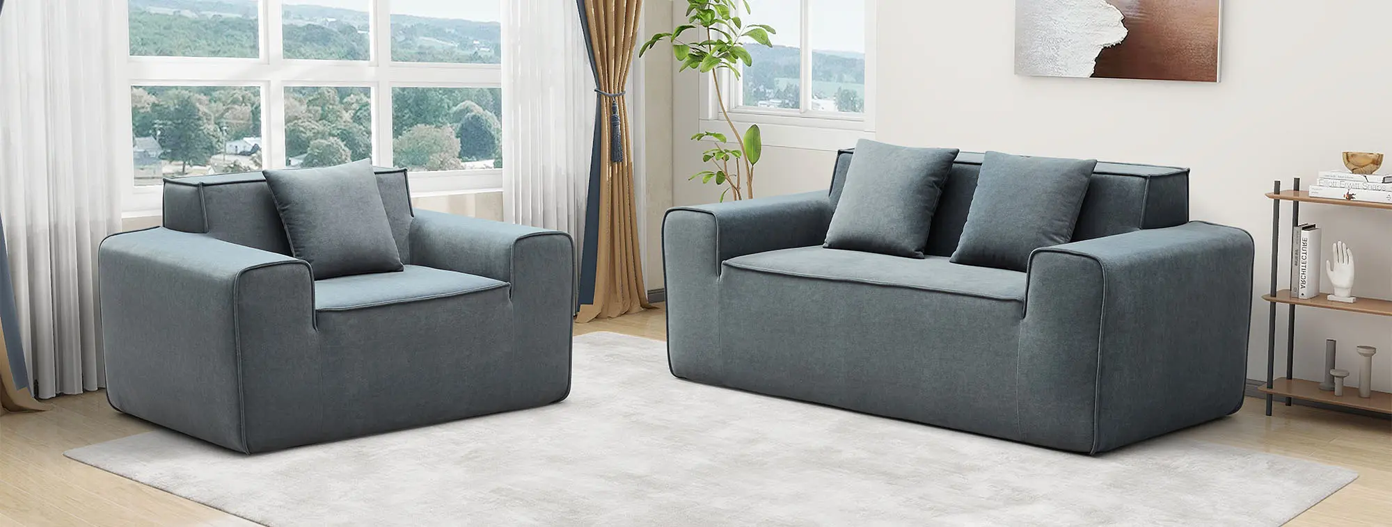 Simple two-seater compression spring sofa set (5)