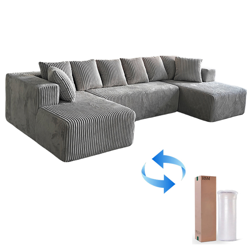 Living room compression modern home furniture modular L shape compressed fabric velvet foam couch sofa set