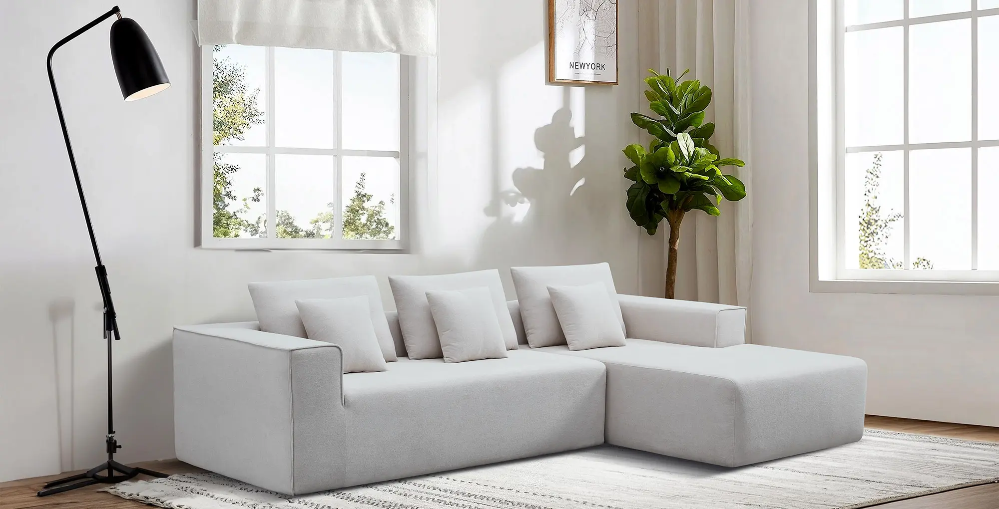 Modern Simple L-Shaped Vacuum Compression Sofa Set, Triple Seater for Living Room, Stylish & Compact